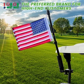 10L0L Golf Cart Flag Holder and Flagpole Bracket Mount Compatible with for Yamaha EZGO TXT RXV Club Car DS Precedent Icon EV Star Embroidered USA Flag (12"×18") Included