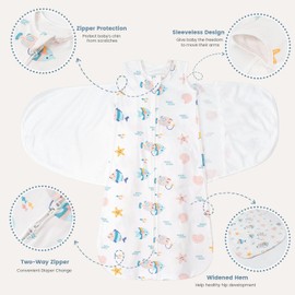 ZIGJOY Sleep Sack Swaddle 1.0 Tog Baby Wearable Blanket 100% Cotton Baby Swaddle Blanket for Newborns 6-12 Months Ocean&Pink