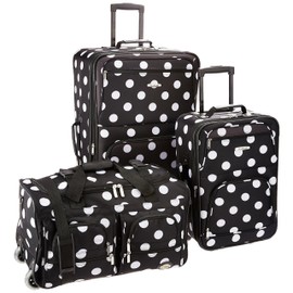 Rockland Vara Softside 3-Piece Upright Luggage Set, Expandable,Black dot, (20/22/28)