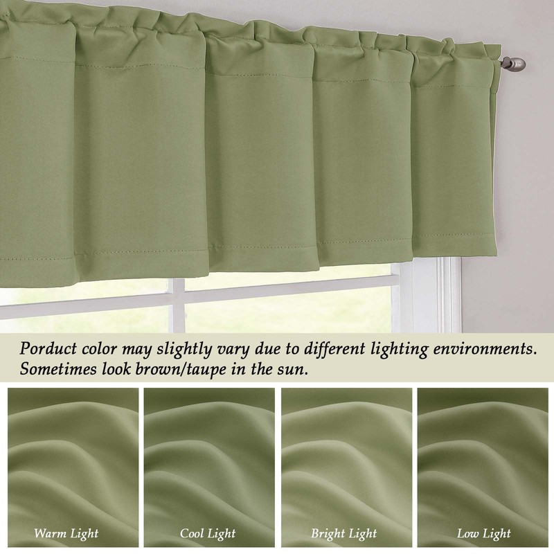 Simplebrand Sage Green Valance for Windows, Short Blackout Curtains for