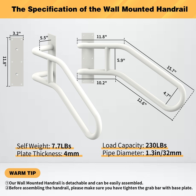 Right Side Wall Mounted handrail, Garge Door Stair Railing for