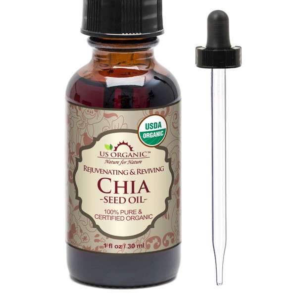 US Organic Chia Seed Oil, Certified Organic, Pure & Natural, Cold Pressed Virgin, Unrefined in Amber Glass Bottle w/Glass Eyedropper (1 oz (30 ml))