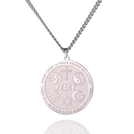 VASSAGO Coexist in Peace Necklace Yin Yang Cross Necklace Wheel Star of David Necklace OM Star Crescent Moon Pendant Necklace for Men Women, Stainless Steel, No Gemstone