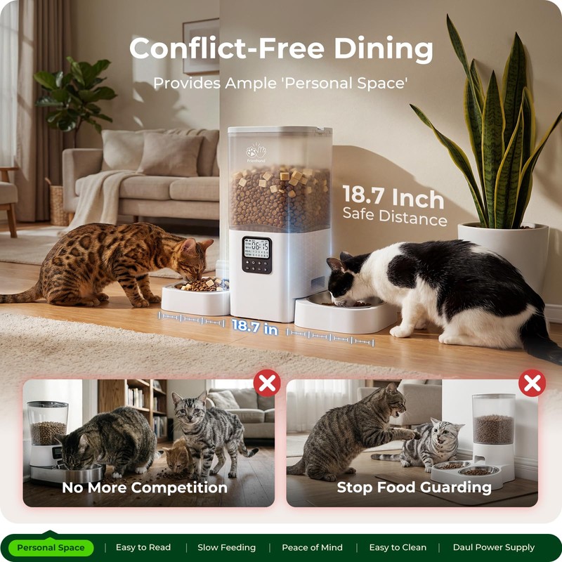 Frienhund Timed Automatic Cat Feeder 2 Cats with Slow Feed:
