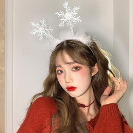 Christmas Headbands White Snowflake Feather Hair Band for Women Girls Xmas Hair Headdress New Year Costume Party Gifts Hair Boppers Winter Christmas Snow Flake Glitter Hairbands Hair Accessories 1Pcs