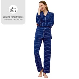 SNOW TOUCH Women's Pajamas Sets 2 Piece Womens Long Sleeve Pajama Sets Tencel Rayon Cotton Pj Sets for Women Navy XXL