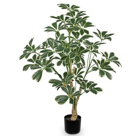 3.2FT Fake Umbrella Schefflera Tree Plant Indoor Potted Plants Large Artificial Tree Tall Faux Plants in Black Pot Good Luck Excellent Gift Fortune Plants for Home Office Decor