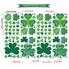 CAVLA St. Patrick's Day Shamrock Window Clings Decor 8 Sheets St. Patrick's Day Large Shamrock Static Window Stickers Decals Decorations for Saint Patrick's Day Lucky Day Irish Party Supplies
