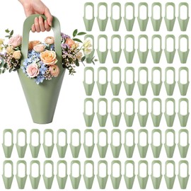 Kolldenn 60 Pack Sage Green Kraft Paper Flower Bouquet Wrapping Paper Gift Bags with Handle Flower Gift Bags for Graduation, Wedding, Birthday, Thanksgiving, Party Favors