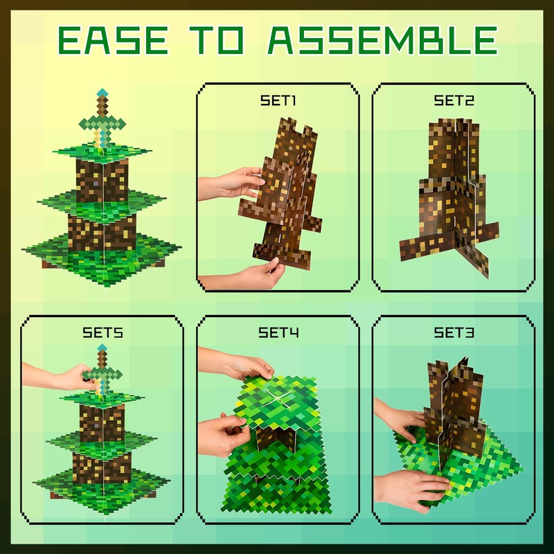 2 Pack Cupcake Stands for Pixel Game Birthday Party Decorations