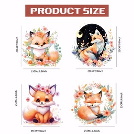 SUPERDANT 4 PCS Cute Fox Iron on Transfer Paper Animal Heat Transfer Sticker Moon Flowers Iron-on Decals DTF Transfers Ready to Press for Clothing Hoodie T-Shirt Canvas Bags Jackets Pillow DIY Crafts