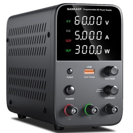 DC Variable Bench Power Supply with Encoder Knob, Output Enable/Disable, USB Quick-Charge, Short Circuit Alarm (60V 5A Black)