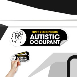 Autistic Occupant Car Sticker | 2 Pack Autism Awareness Accessories | Child Safety Decal, Bumper Car Sign | Permanent Glossy UV Resistant Vinyl | Autistic Occupant on Board Small Sign (Black Large)
