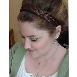 (Light pear wood) - Winopey 5 Strands Synthetic Hair Braided Headband Hairpiece Classic Chunky Wide Plaited Braids ElasticMulti-Colour Headband Ladies Beauty Headwear (Light pear wood)