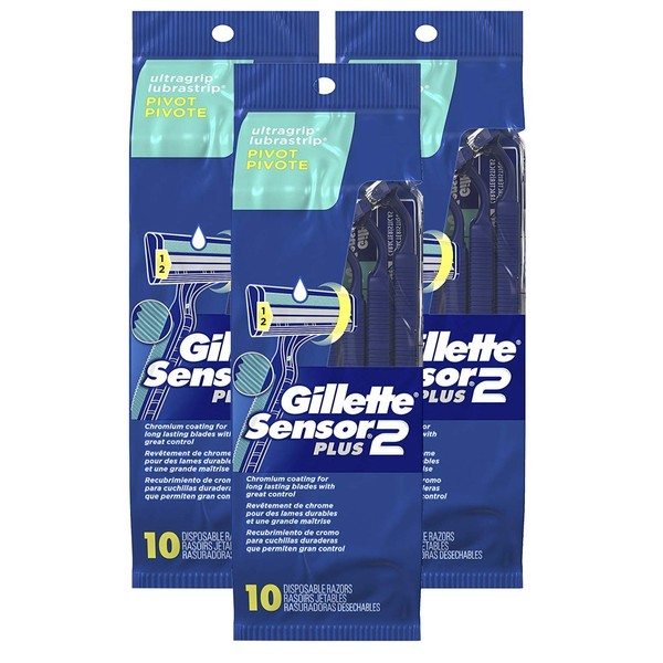 Gillette Sensor2 Plus Pivoting Head Men’s Disposable Razors, 10 Count (Pack of 3)