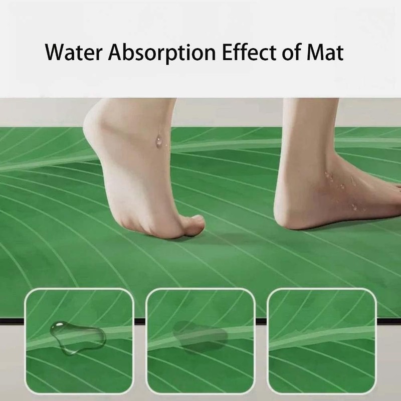 Uang Ku Bathroom Mat Leaf Shaped Water Absorbing Non-Slip Washable