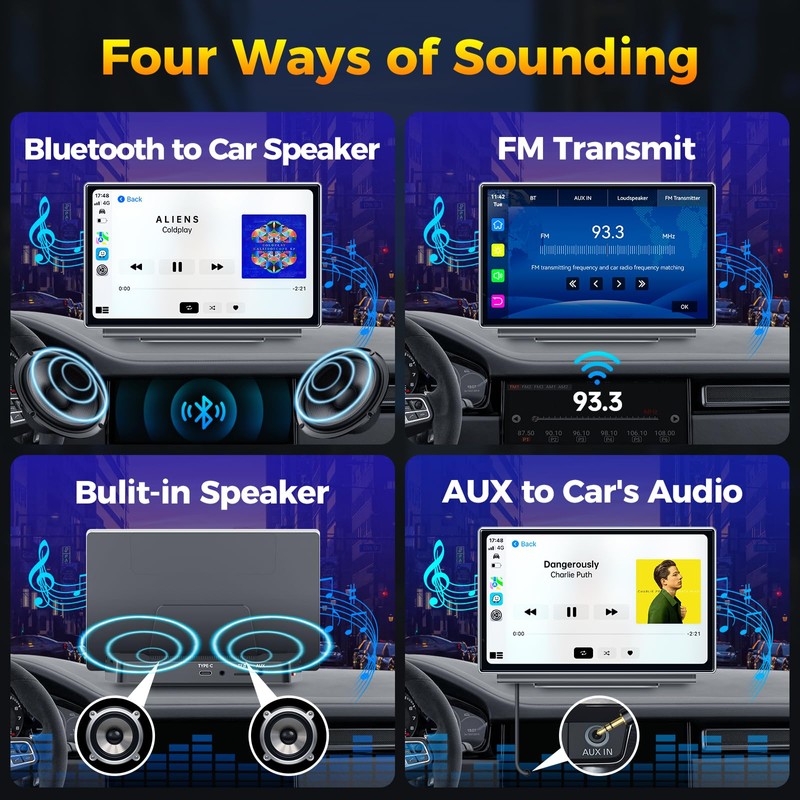 JATAZA 7" Wireless CarPlay Android Auto Screen for Car -