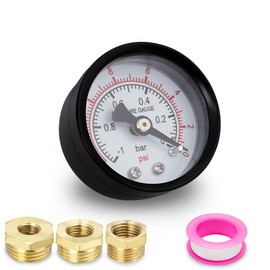 Innfeeltech 1 x 40 mm vacuum pressure gauge BSP 1/8 inch -1~0 bar -14~0 psi with 3 x sockets 1/8 inch to 1/4 inch, 1/8 inch to 3/8 inch and 1/8 inch to 1/2 inch and a Teflon tape, axial