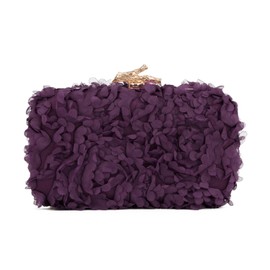 Syrads Flower Handbag Clutch Evening Bag Flowers Purses with Chain for Wedding, Deep Purple