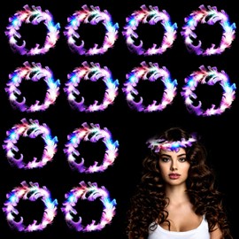 Pack of 12 luminous hair wreath feather, LED feather headbands, luminous hair wreath feather, LED feather headband, LED feather headband, LED feather wreath headband, LED hair band, LED feather flower