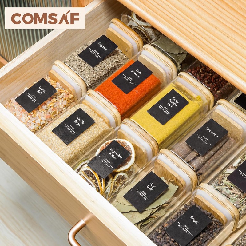 ComSaf 12Pcs Glass Spice Jars with Bamboo Lid, 8oz Airtight