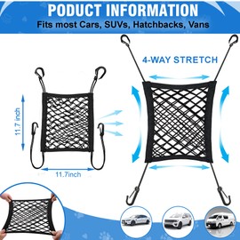 Dog Car Net Barrier - Car Barrier for Dogs & Kids Safety Stretchable Dog Net for Car Backseat, Universal Fit for Cars, SUVs, Trucks - Easy to Install, Ideal for Driving with Pets & Children (Style 1)