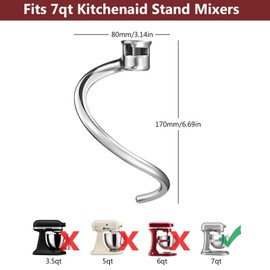 LETOMS Dough Hook Replacement for KitchenAid 7QT Bowl-Lift Stand Mixers, Spiral and Stainless Steel Dough Hook for KitchenAid Mixers Attachment Accessories