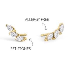 MIA Marquise Earrings - Hypoallergenic Stud Earrings for Women, Long Lasting Non-Tarnish Silver Studs, 316L Stainless Steel, Strongly Set Stone, Lightweight, Rod L: 12mm, Stud Size: 3 x 11 x 2mm, Stone size: 5mm