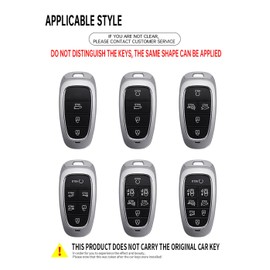 HIBEYO Smart Key Fob Cover for Hyundai Sonata Santa Fe Tucson 2020 2021 2022 2023 Accessories with Keychains Alloy PU Leather Material Key Case Holder Cover-Silver Blue
