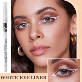 12Pcs White Eyeliner Pencil Professional Highlighter Eye Liner Pen Pencil,Long-Lasting Waterproof Soft Strokes Eyeshadow Eye Silkworm Pencil Eye Brightener Stick Beauty Makeup Tool,Swipe Easily,Easy to Color