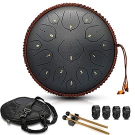 Steel Tongue Drum, 15 Notes 14 inch D-Key Panda Balmy Drum Percussion Instrument, Tank Chakra Handpan Drums with Padded Travel Bag, 2 Mallets, for Meditation, Decompression, Music and Gift