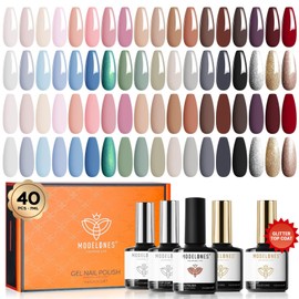 modelones 40 Pcs Gel Nail Polish Set, 36 Colors Nude Brown Gel Polish Black Dark Red Pink Blue Glitter Nail Polish with Base & Matte/Glossy/Glitter Top Coat Soak Off Nail Art Kit