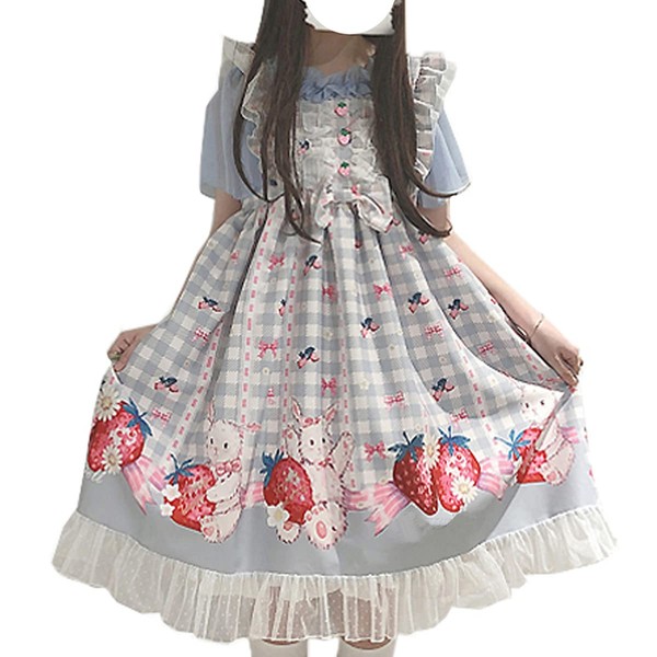 Sweet Teens Japanese Style Lolita Dress Cute Bunny Strawberry Print