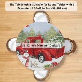 TropicalLife Round Tablecloth Fitted Table Cover with Elastic Edged Holiday Christmas Snowflakes Pattern Red Waterproof Table Cloth for Party Kitchen Dining Indoor Outdoor Table 36" - 42”Diameter