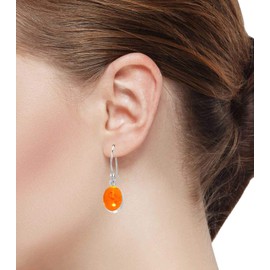Jeweloporium 925 Sterling Silver Earring for Women Silver Earring Orange Amber Gemstone Drop Dangle Costume Christmas - Gift Vintage Jewelry