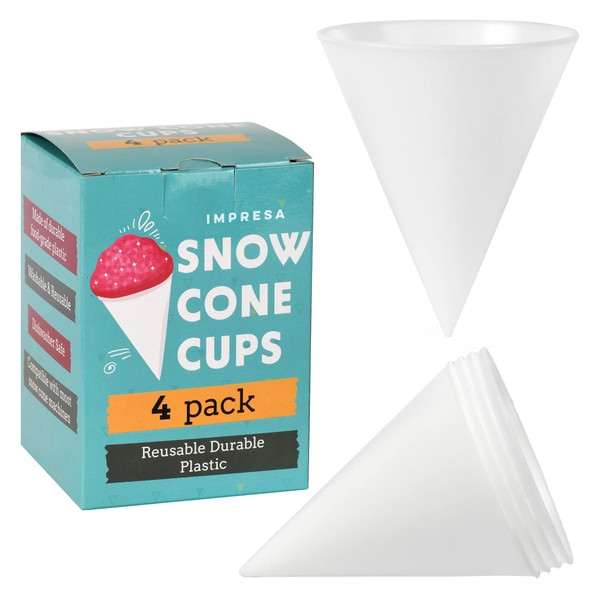 Paquete de 4 tazas de plástico reutilizables para cono de nieve para tu máquina de conos de nieve, sin fugas, duraderas tazas de cono de hielo afeitado – taza de cono de nieve para granizados, jarabe de hielo afeitado o jugo, paquete familiar tazas de co