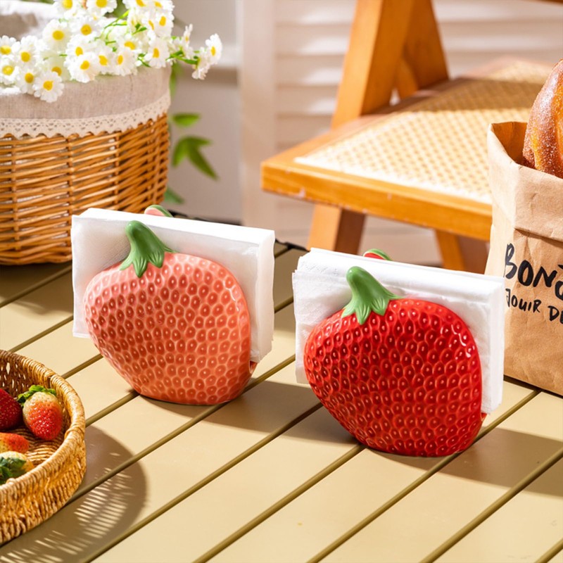 Strawberry Napkin Holder for Table, Cute Ceramic Fruits Paper Napkins