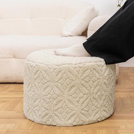 Plush Multi-Functional Ottoman Pouf – Ergonomic Ottoman Foot Rest with Space-Saving Design, Perfect Under Desks, Couches & Sofas (Linen)