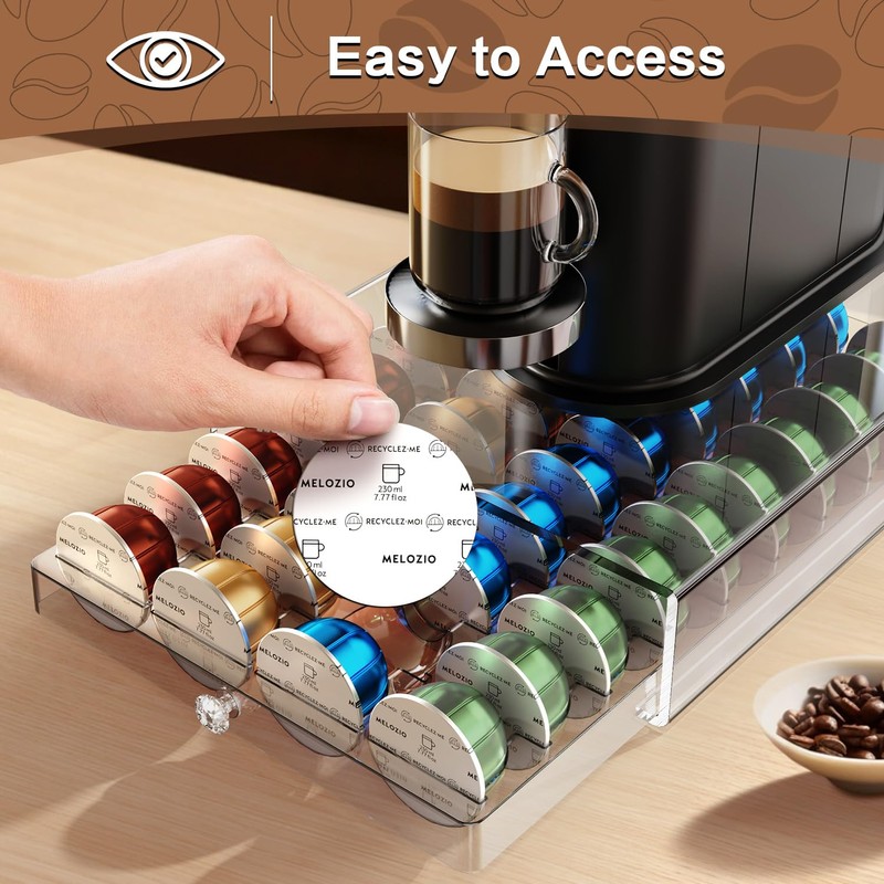Coffee Pods Acrylic Holder PETG Drawer Compatible with Nespresso Vertuo
