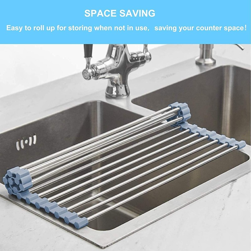 ESSENTIALS Roll Up Drying Rack for Kitchen Sink 17x13 Silicone