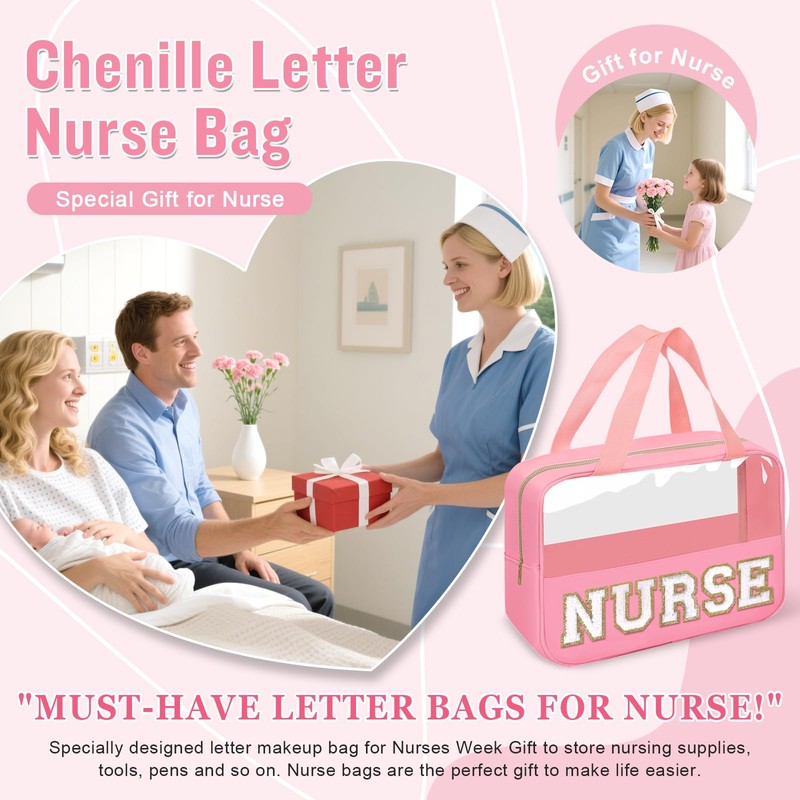 Nurses Week Gifts Chenille Letter Clear NURSE Makeup Bag for