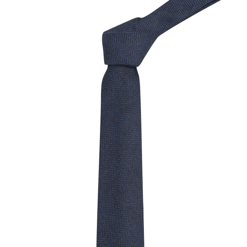 King & Priory - Corbata de espiga azul y negro,