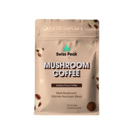 Swiss Peak Mushroom Functional Coffee Blend (60-Servings) with Lion’s Mane, Cordyceps, Shiitake, Maitake, Ashwagandha – Nootropic Coffee for Focus & Energy | Vegan | UK Made | 2-Month Supply