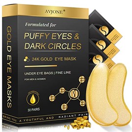 AVJONE 24K Gold Under Eye Patches (30 Pairs), Collagen eye masks for dark circles and puffiness, eye patches for women puffy eyes, Revitalises and Refreshes Your Skin