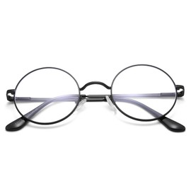 Pro Acme Blue Light Blocking Glasses Retro Small Round Metal Frame for Women and Men （Black）