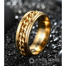 King Ring 8mm Super Premium Stainless Steel Fidget Gold Ring – Stainless Steel Spinner Rings for Men & Women K06 Men Rings – Gold 12