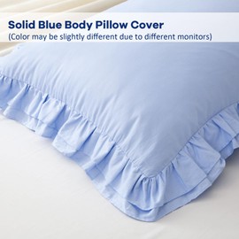 YOKKITA Blue Ruffle Body Pillow Cover 20x54 inches, 100% Cotton French Country Rustic Vintage Shabby and Chic Decorative Bed Pillow Shams (Blue,20x54 inches)