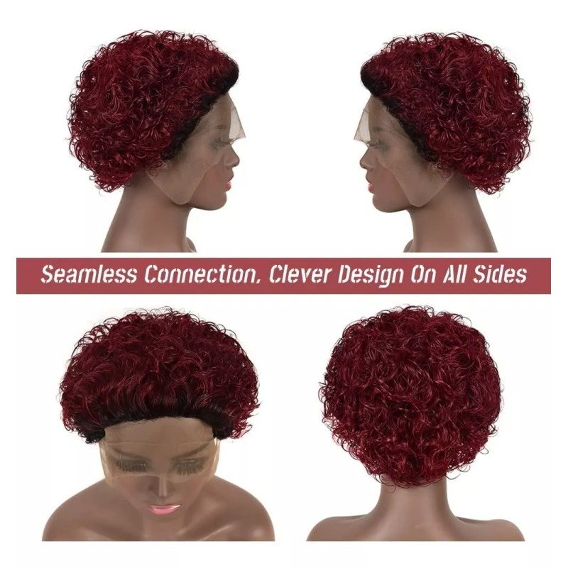 BM Peluca De Encaje Rizado Pixie, Peluca De Cabello Humano