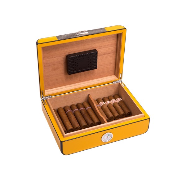 Bey-Berk Cigar Humidor with Humistat and External Hygrometer Holds up to 50 Cigars (Yellow)