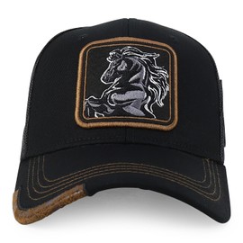 Trendy Apparel Shop Animal Design Square Embroidered Snapback Trucker Cap - New Horse Black Black 2
